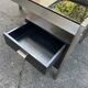 Vintage desk in smoked glass and brushed steel. 1970. Suspended box
