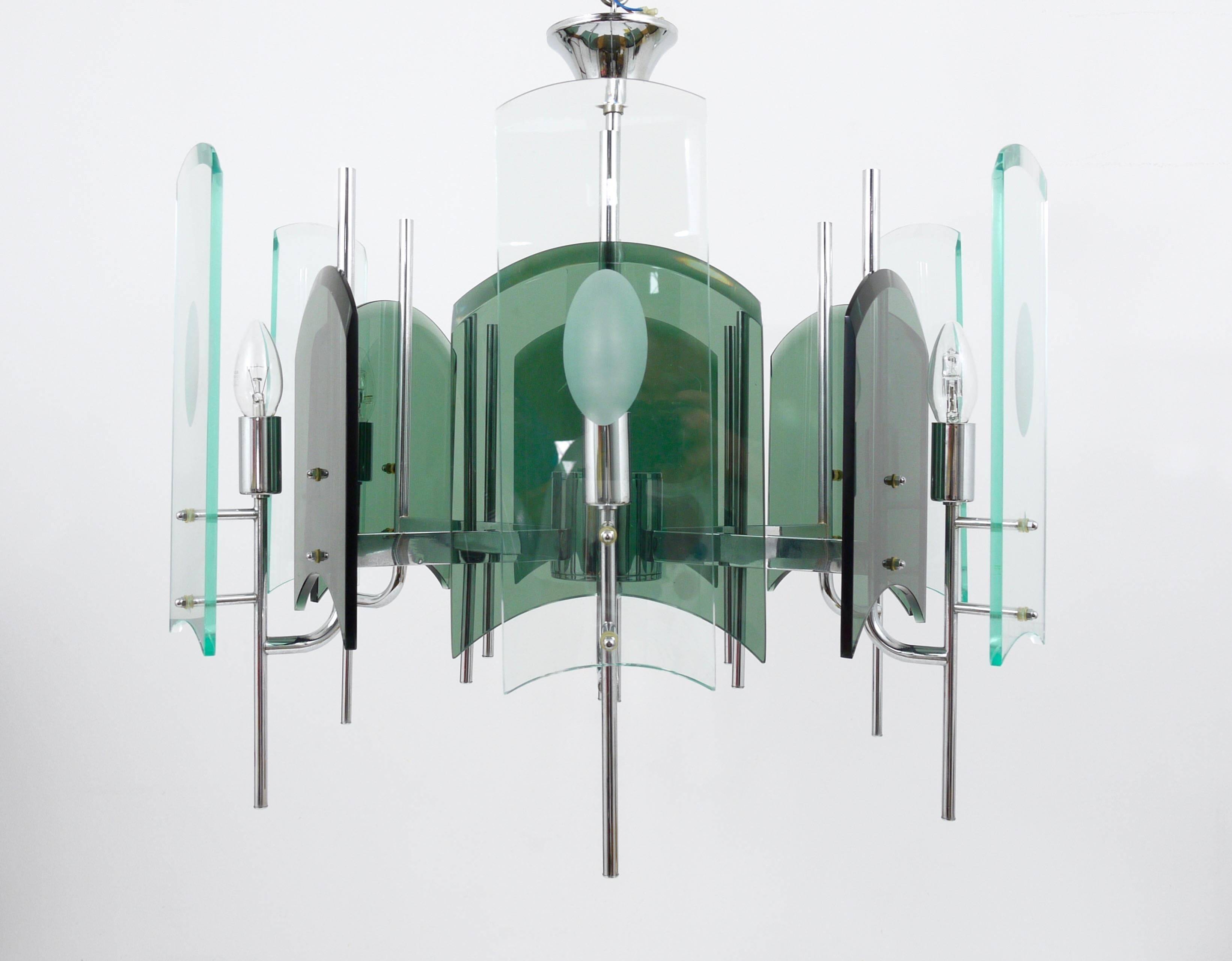 Large glass pendant lamp in Fontana Arte style, mid-century, Italy, 1960s.