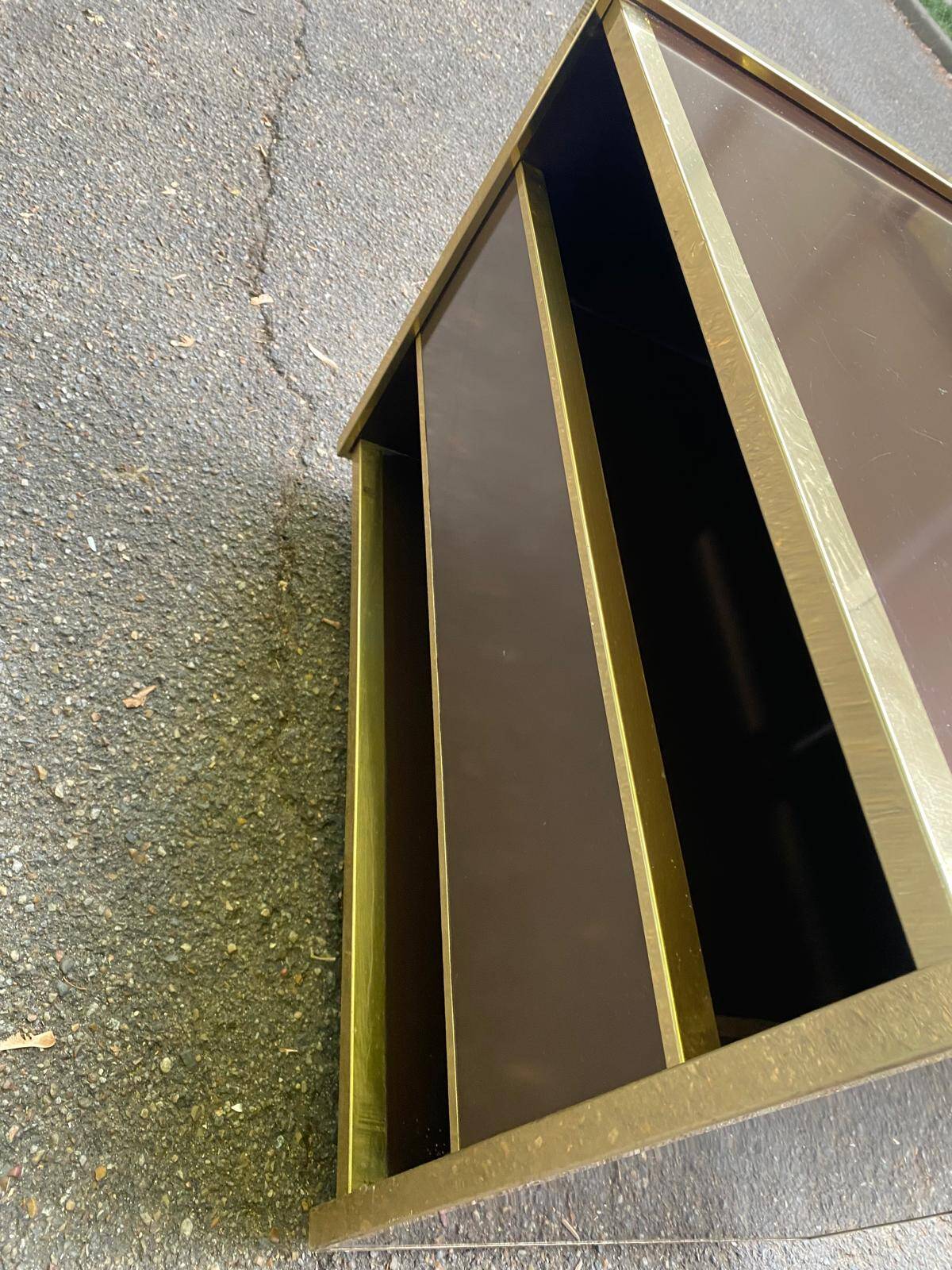 Vintage 70s TV cabinet Hi-Fi brass smoked glass on wheels Hollywood Reg