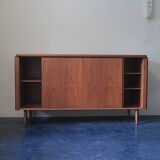 Buffet en teck danois avec portes coulissantes années 1960-70