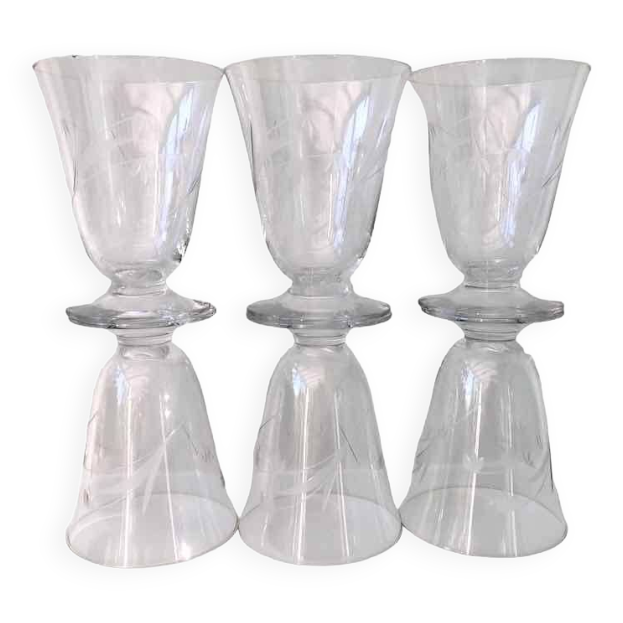 6 wine glasses carved with lily of the valley sprigs