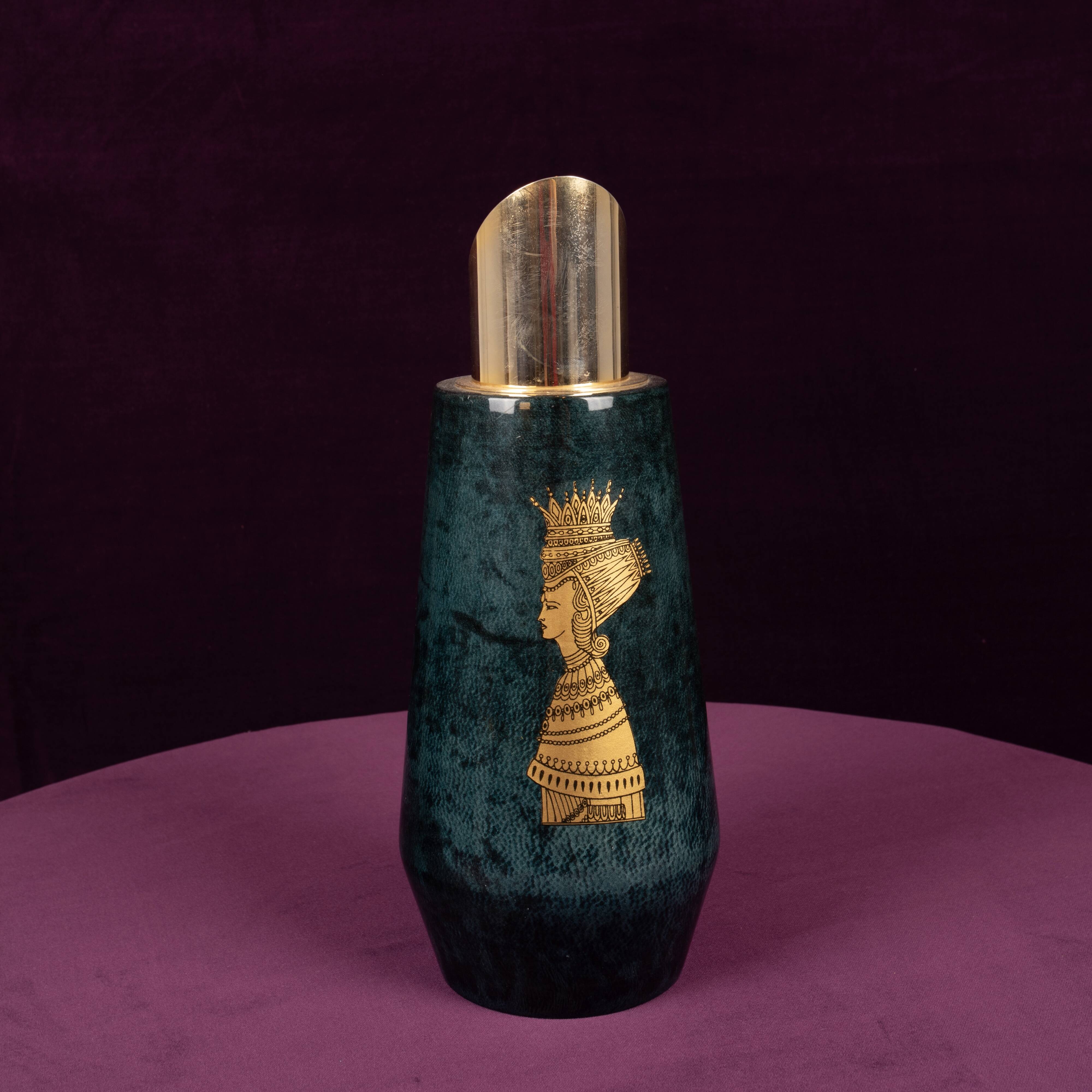 Aldo Tura Mod. 1278D Decorated Blue Goatskin Parchment Thermos Italy 1950