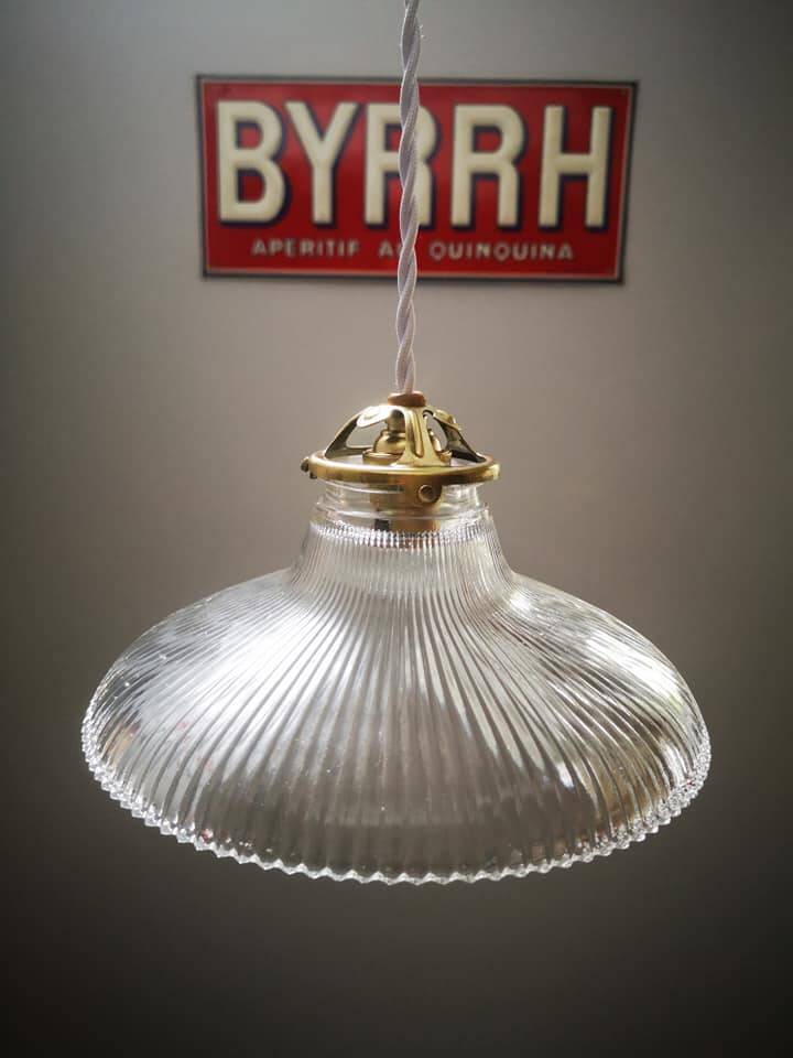 Art deco holophane streaked glass suspension 1930