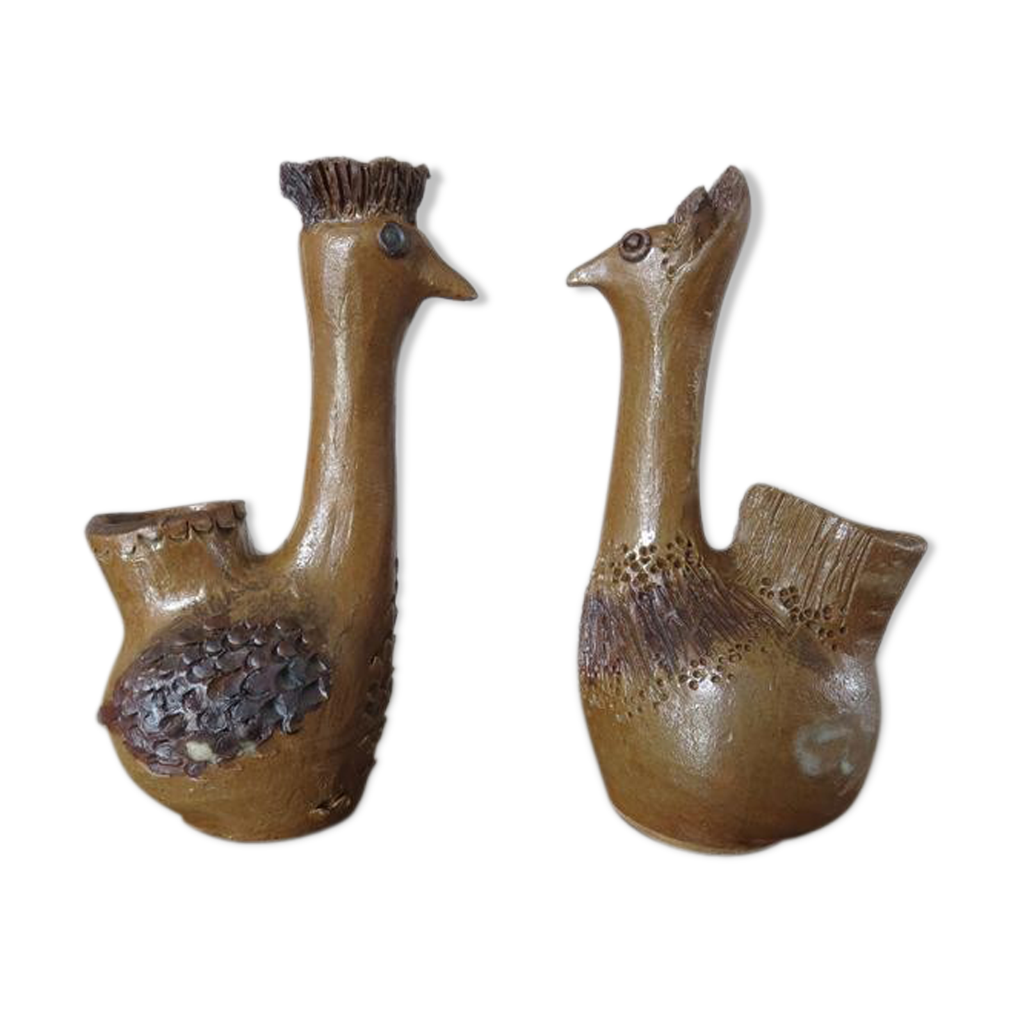 2 ceramic zoomorphic vases, signed 50s