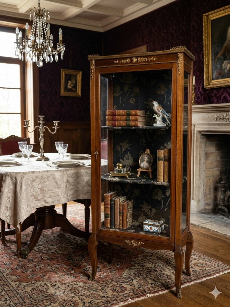 Vitrine ancienne style transition Louis XV-Louis XVI en Acajou