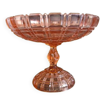 Coupe sur pied ancienne en verre rose portieux – vintage / art déco