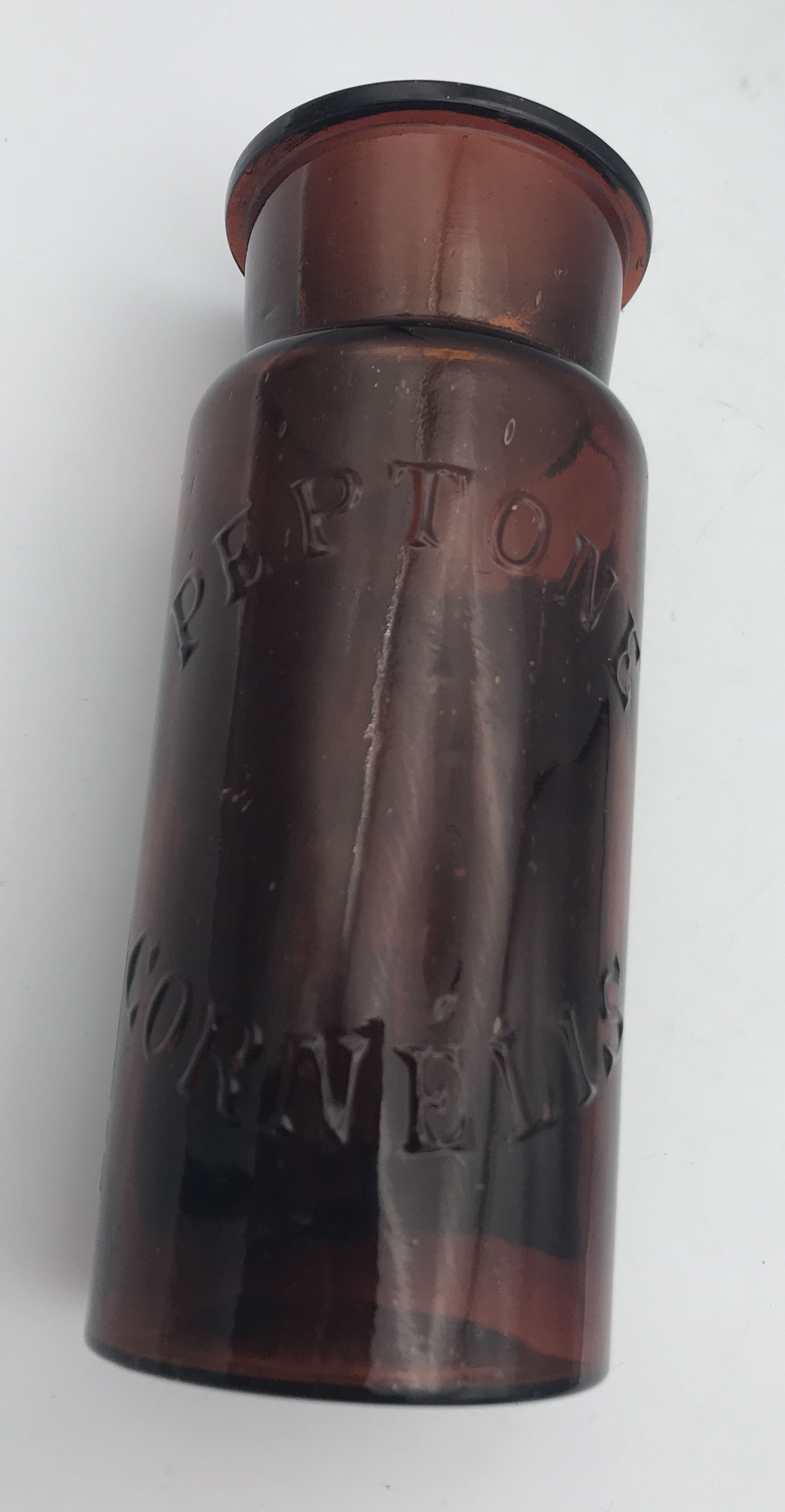 Jar old pot of pharmacy of hospitals in brown glass "peptone cornelis"