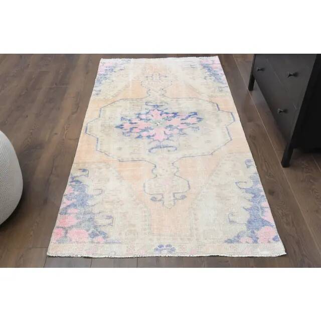 Vintage Turkish Oushak Handmade Wool Cotton Orange Area Rug 100x195