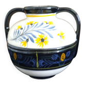 Old Small Round Vase Henriot Quimper with Handles Hand-Painted Floral Decoration 12c