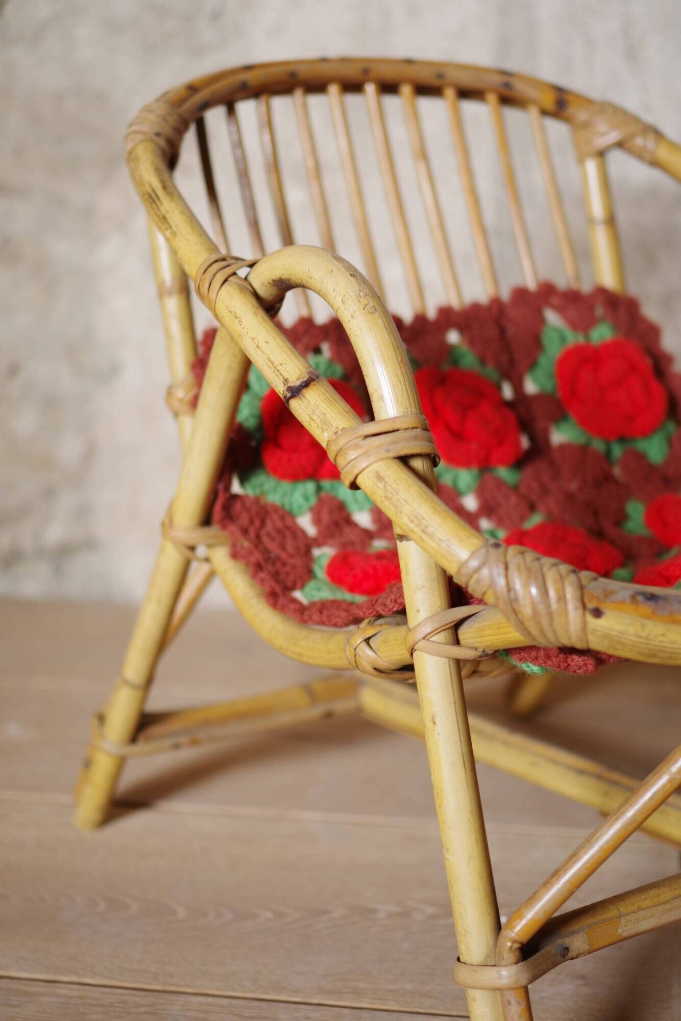 Chair child rattan vintage retro 60s Bohemian bamboo Wicker