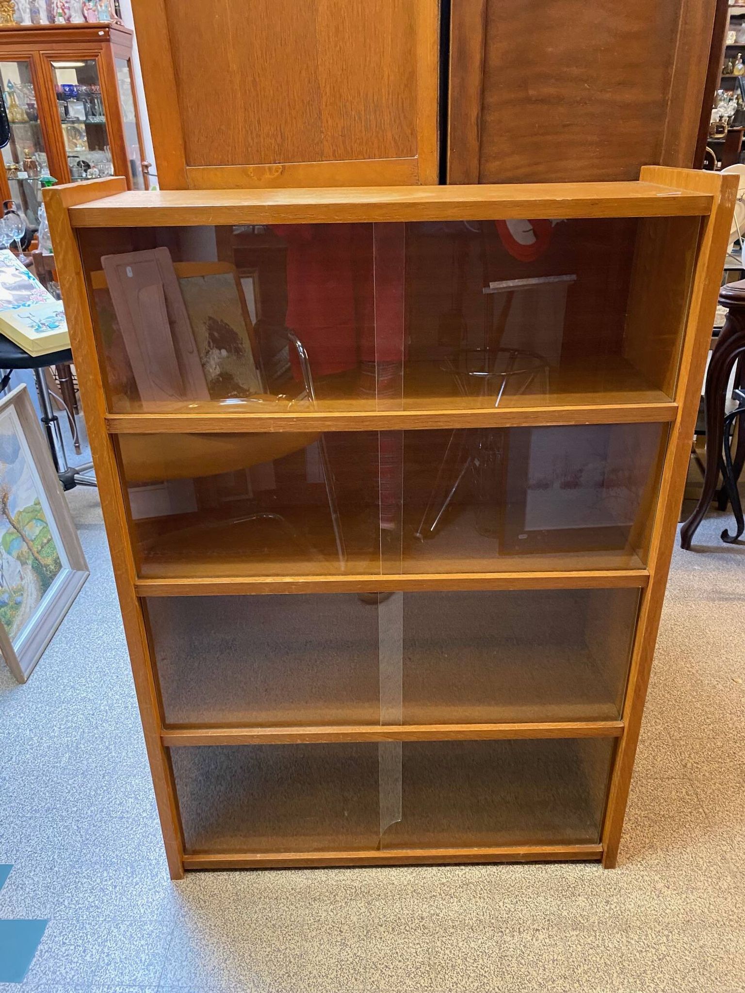Bibus 1960s bookcase light oak with sliding glass