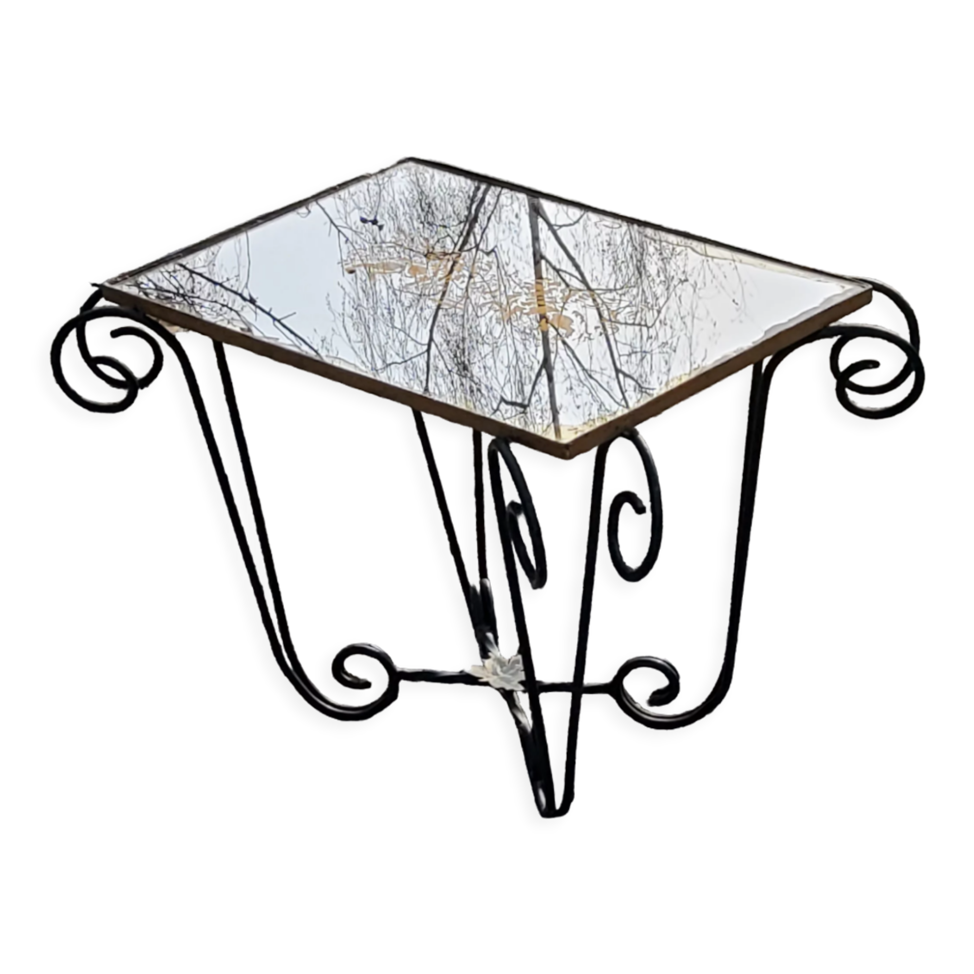 Coffee table end of sofa of the 50s mirror tray base wrought iron