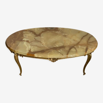 Oval coffee table onyx 98x54 base brass vintage 1950