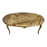 Oval coffee table onyx 98x54 base brass vintage 1950