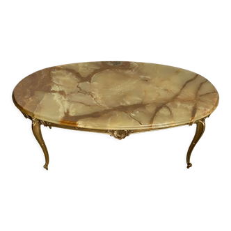Oval coffee table onyx 98x54 base brass vintage 1950