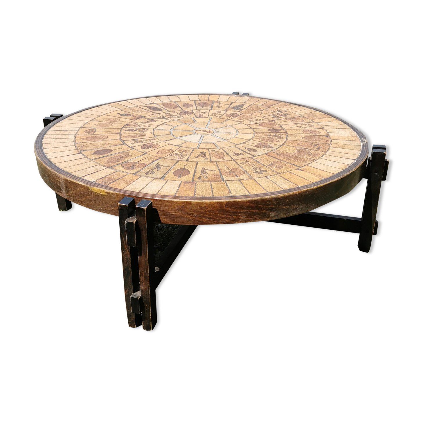 Coffee table in wood and ceramic signed Capron