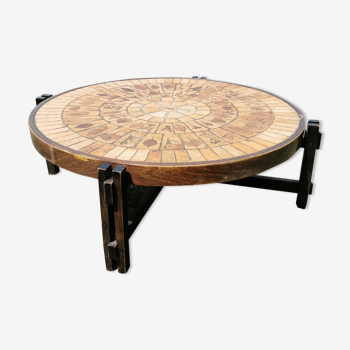 Table basse en bois et céramique signé Capron