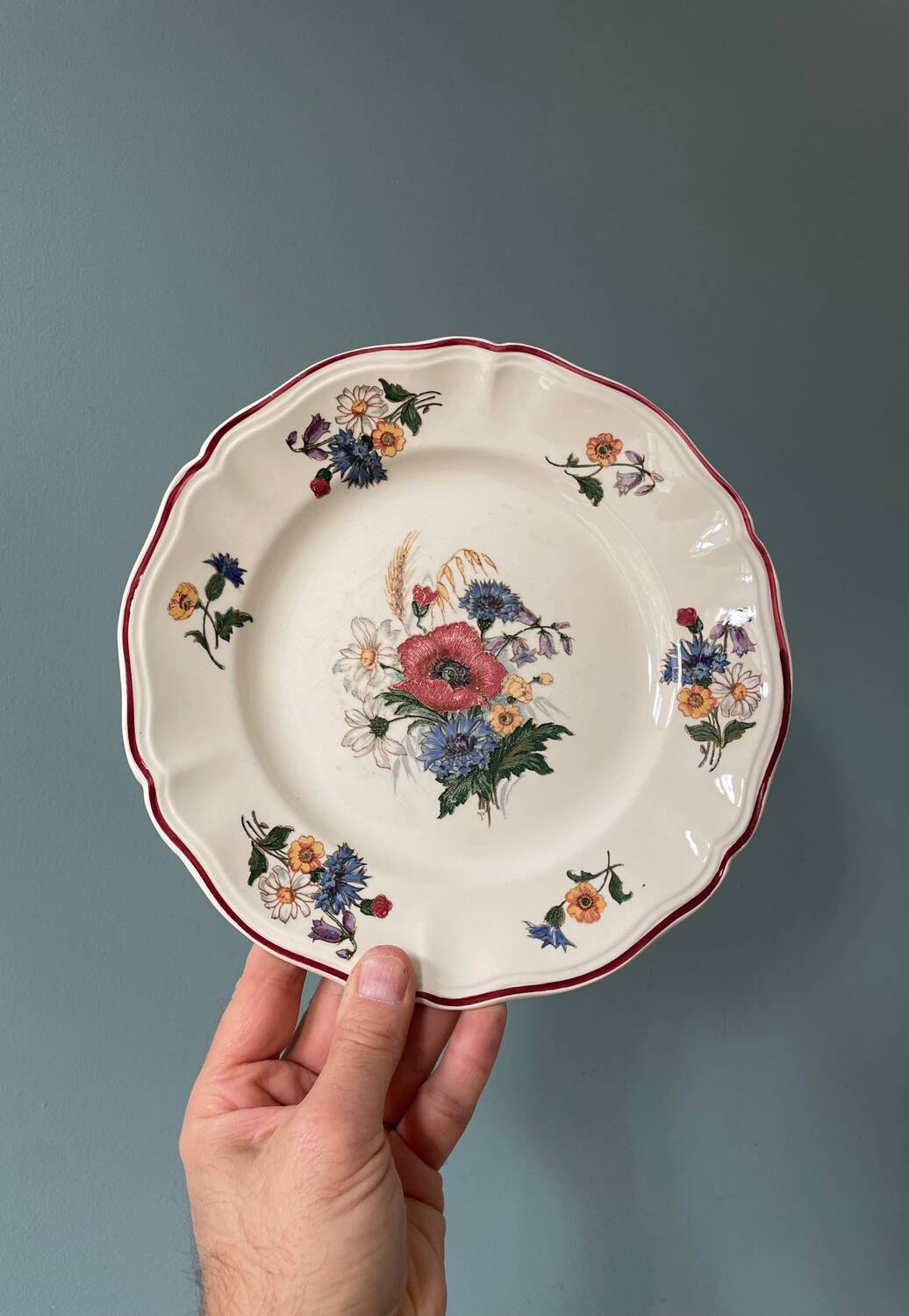 Series of 7 Sarreguemines earthenware dessert plates, Agreste model