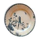 Plat rond, porcelaine opaque de Gien, provencal, oiseau bleu