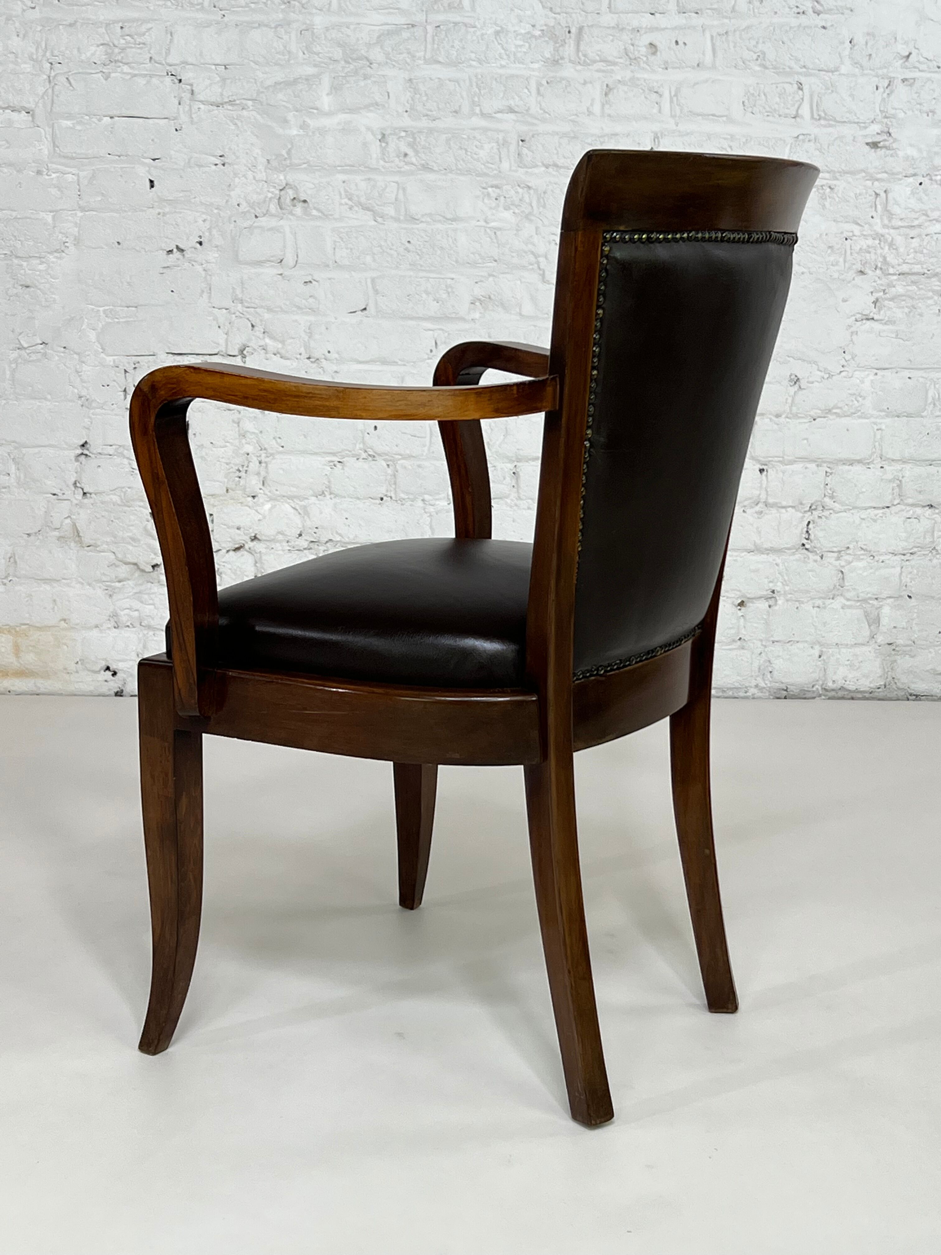Fauteuil de bureau style Empire en bois et cuir
