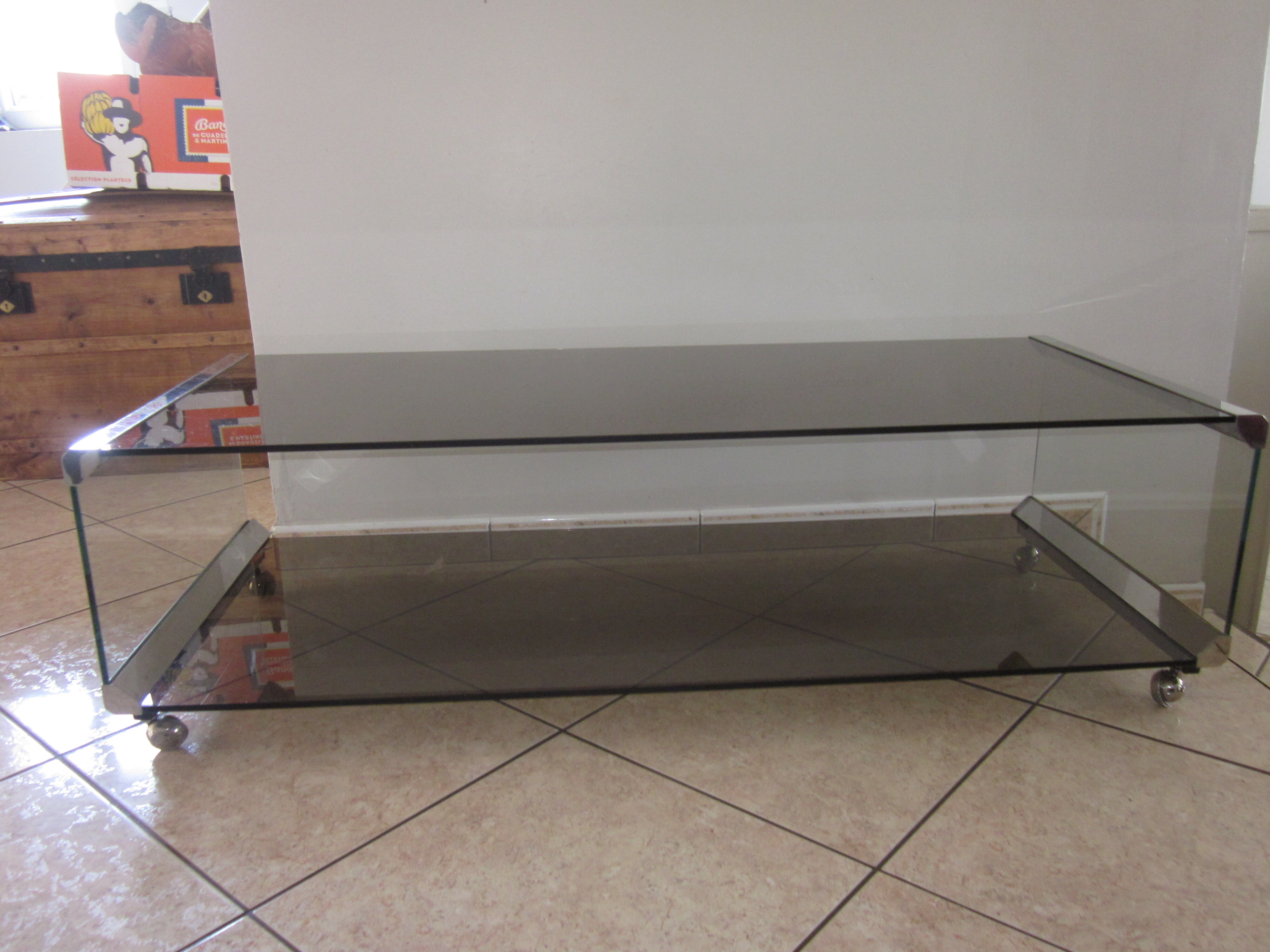 70's coffee table in smoked glass