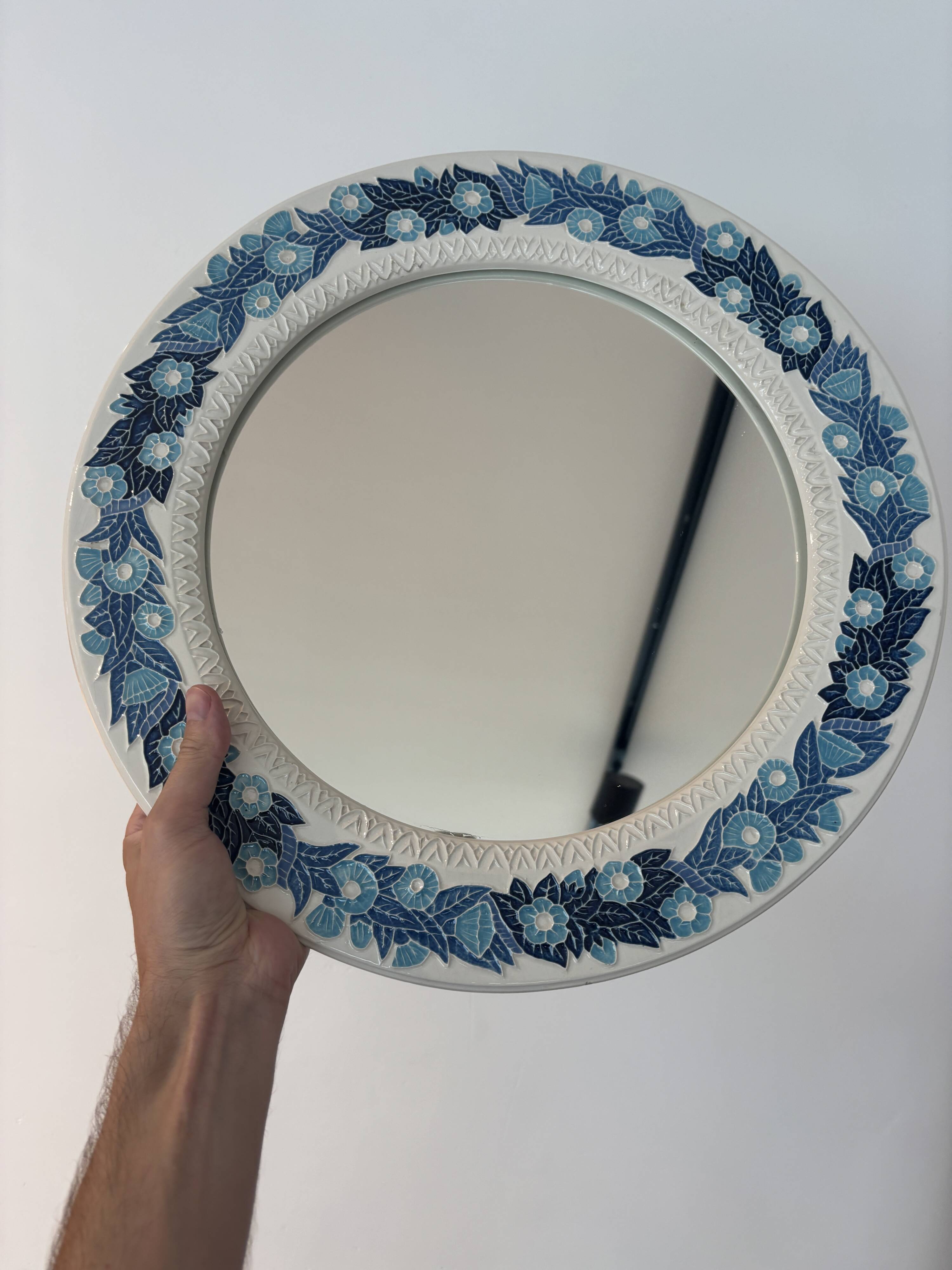 Handmade floral ceramic mirror