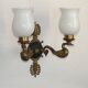 Pair Of Lucien Gau Style Double Swan Wall Lights With Opaque Glass Shades