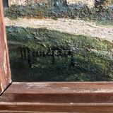 Huile sur panneau signé avec cadre bois vintage