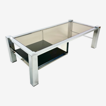 Belgo chrom chrome coffee table, smoked glass top and wooden undertray, circa 1980