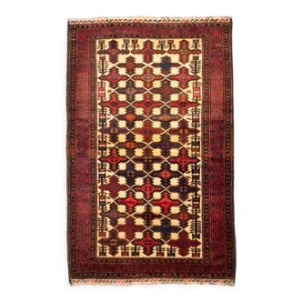 Tapis afghan rouge fait main en laine 143x89 cm
