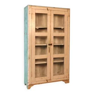 Burmese teak display case with white-green patina