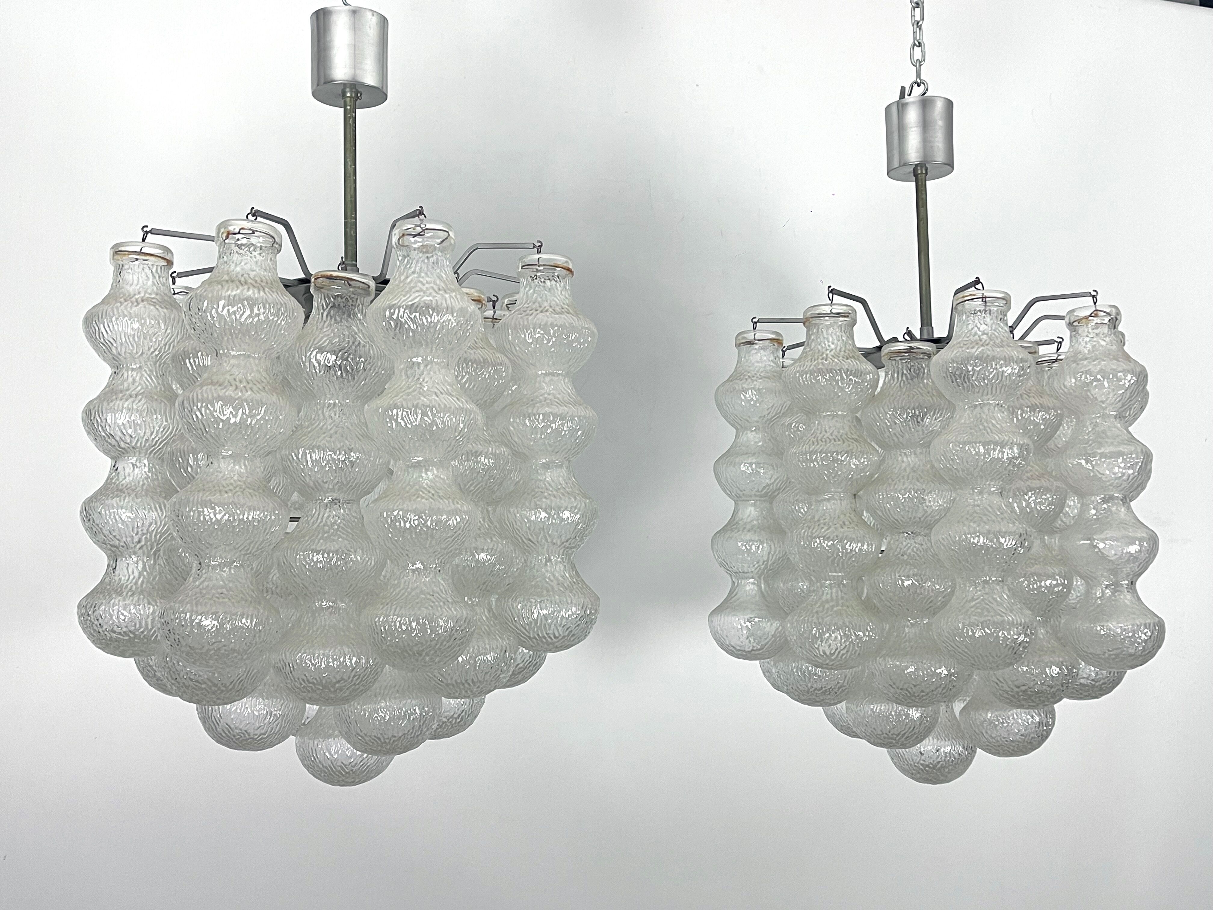 Pair of Mid-Century Murano Bubble Glass chandeliers. Italy 1960s