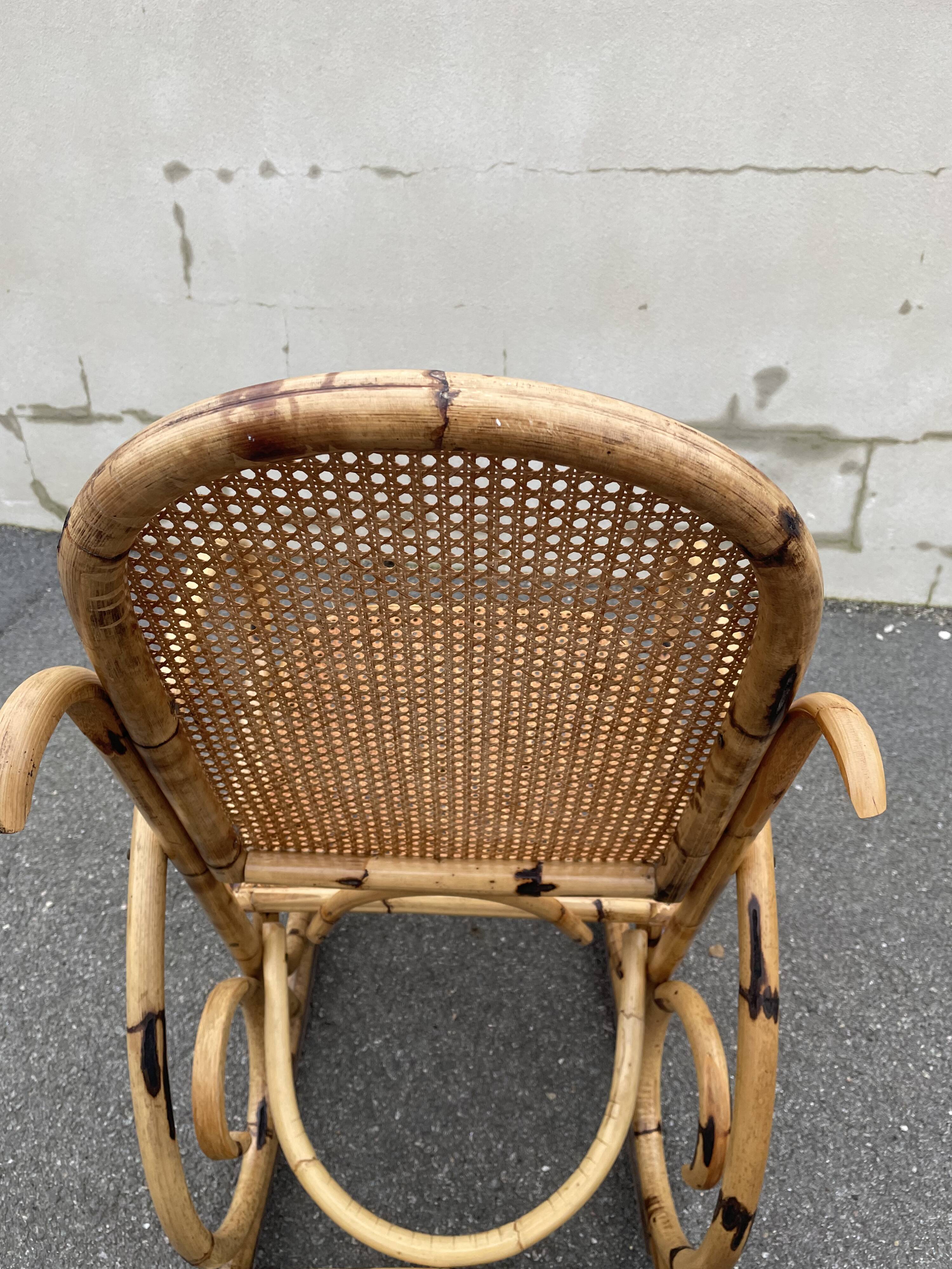 Rattan and cane rocking chair