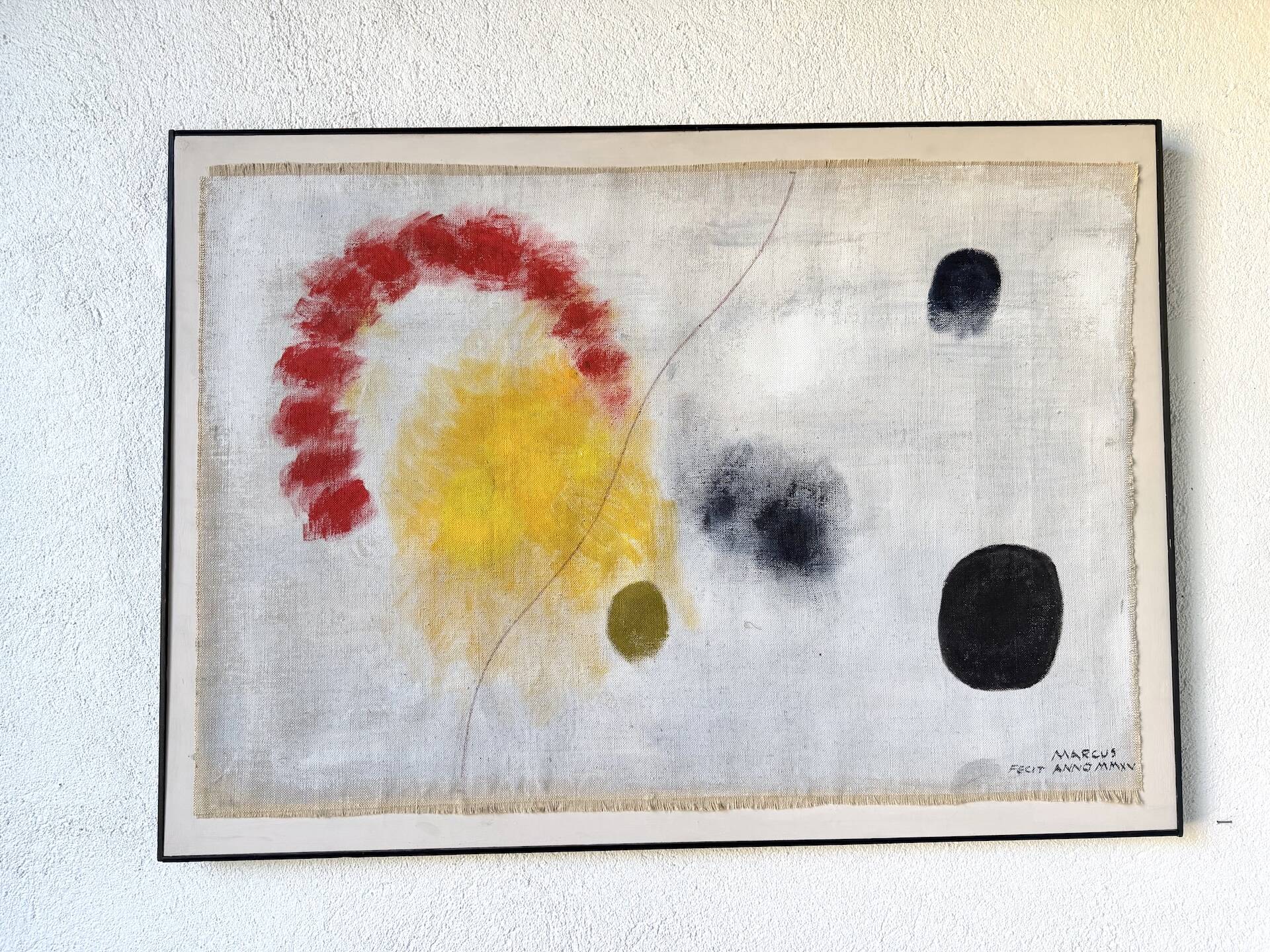 Tableau abstrait sur toile de lin dans le goût de Joan Miro