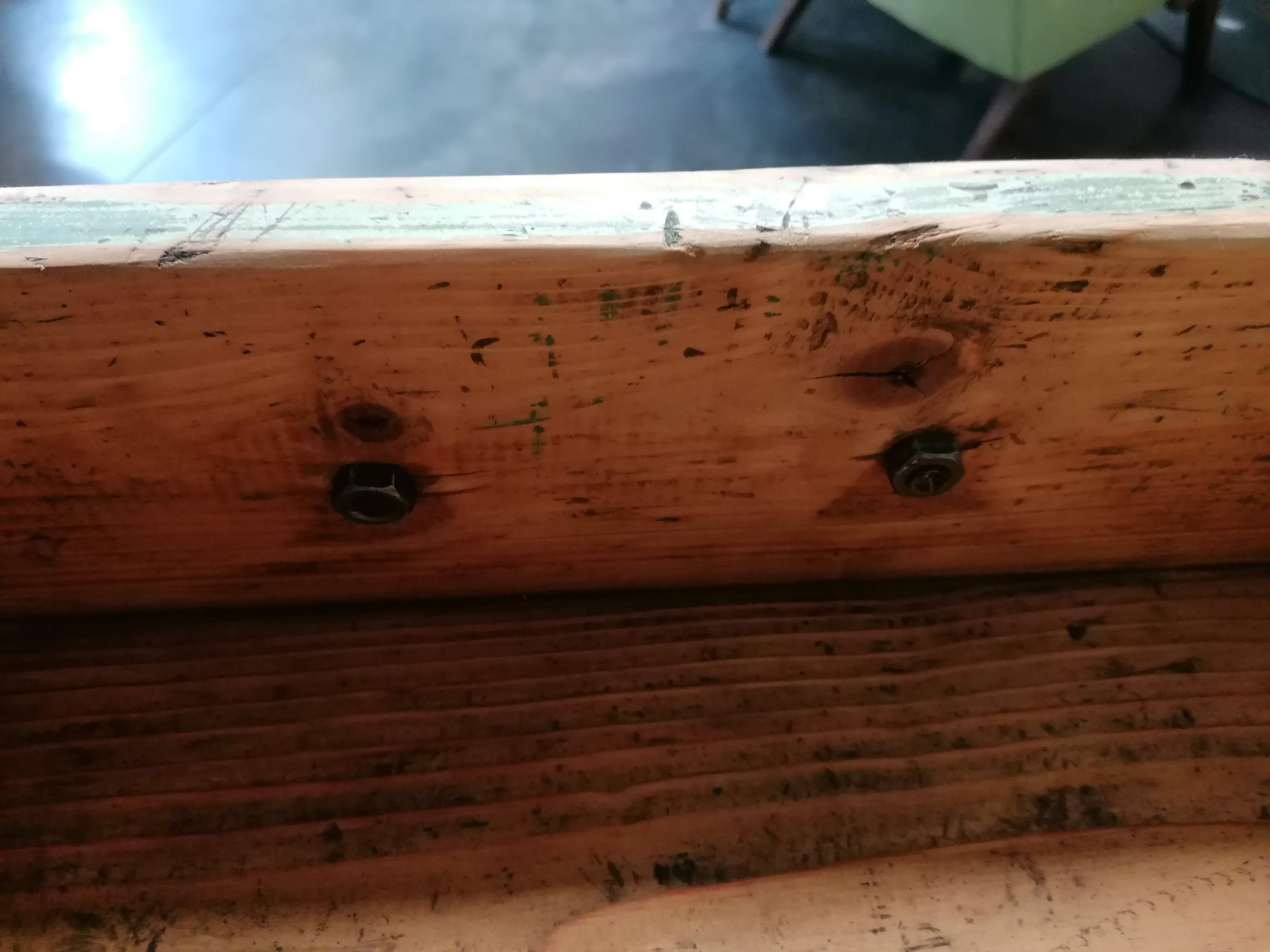 Old wooden garage workbench, industrial vintage.