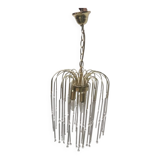 Vintage yellow chandelier in brass and Murano glass, 1970s, cascade style.