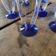 7 faceted champagne flutes – cobalt blue stem – 1970s