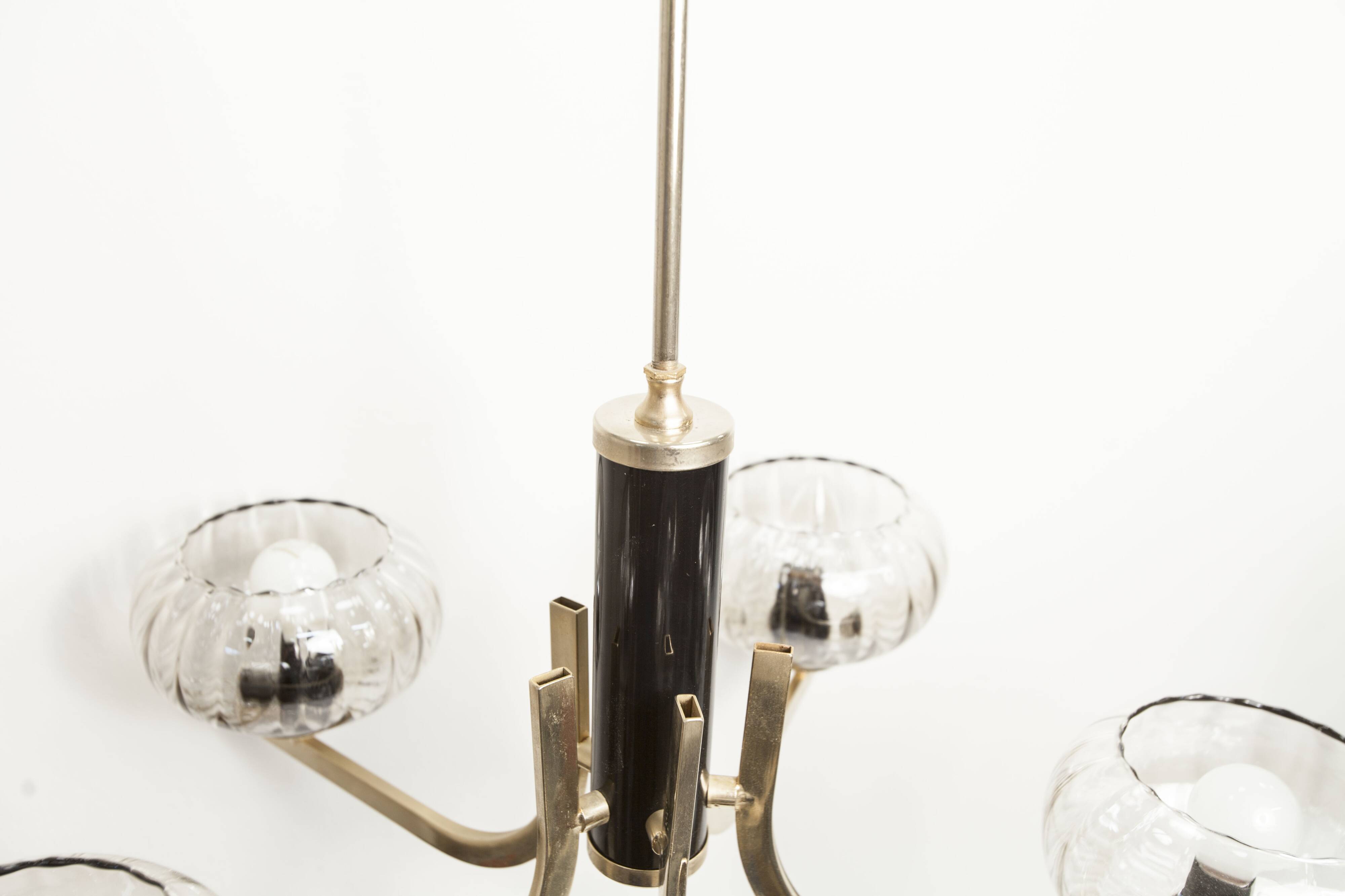 See Delmas chandelier, 5 branches, black and gold, transparent glass, 1960