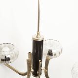 See Delmas chandelier, 5 branches, black and gold, transparent glass, 1960