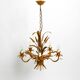 Beautiful 1970s gold-plated 5-arm tall metal chandelier by Hans Kögl