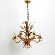 Beautiful 1970s gold-plated 5-arm tall metal chandelier by Hans Kögl