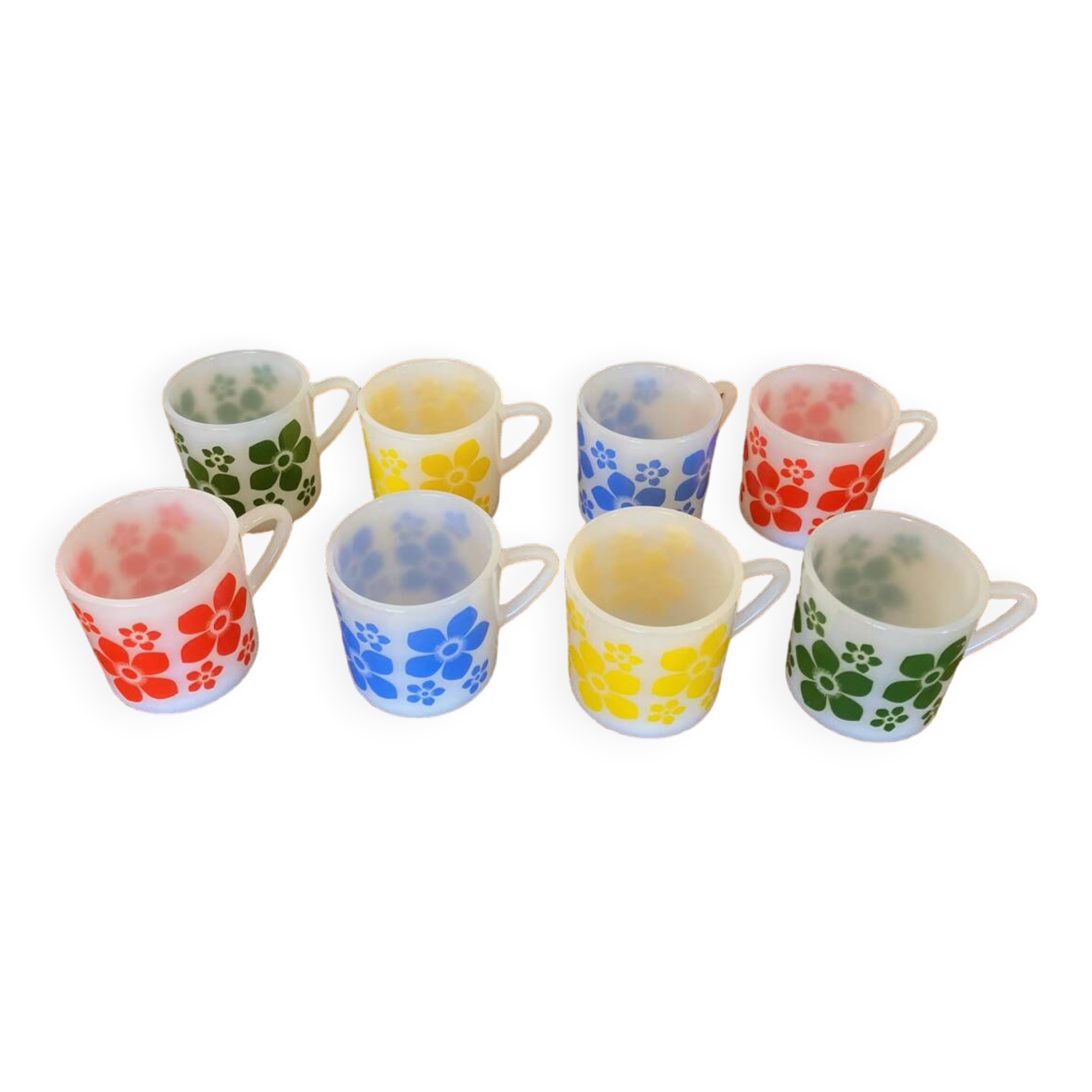 8 Arcopal flowered espresso cups, vintage 1970s