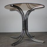 Round chrome and glass dining table / Italy, 1980s