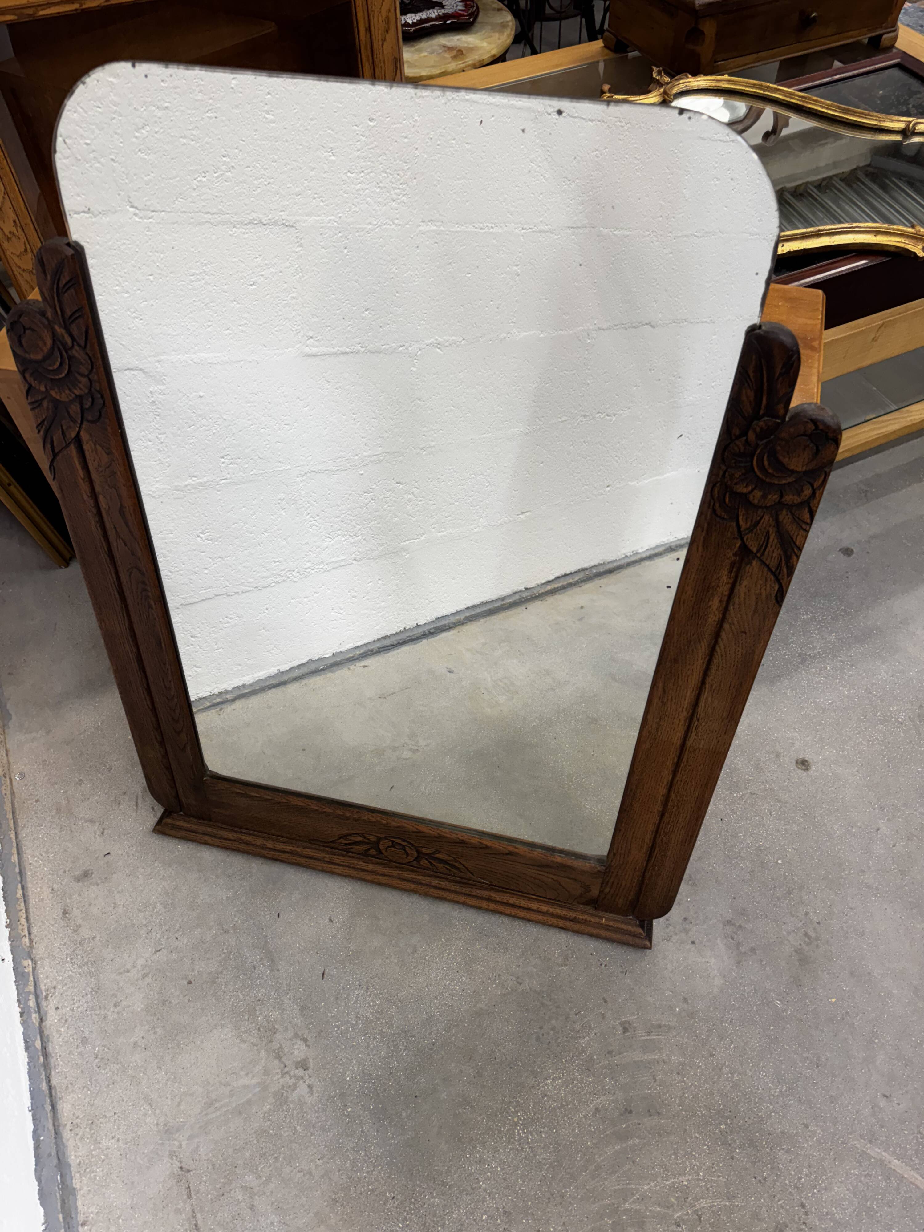 Art Deco mirror in carved oak – 1930s – 102 x 78 cm