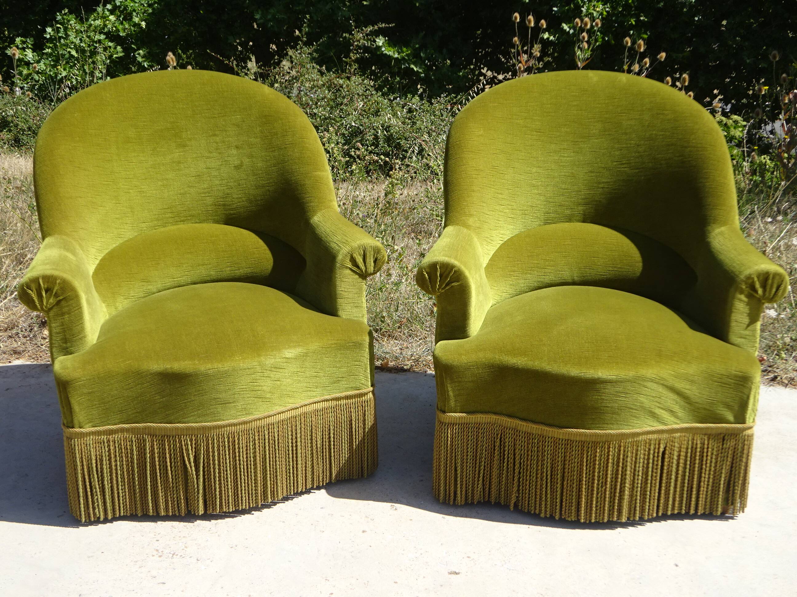 Fauteuils crapauds en velours vert, les 2