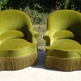 Fauteuils crapauds en velours vert, les 2
