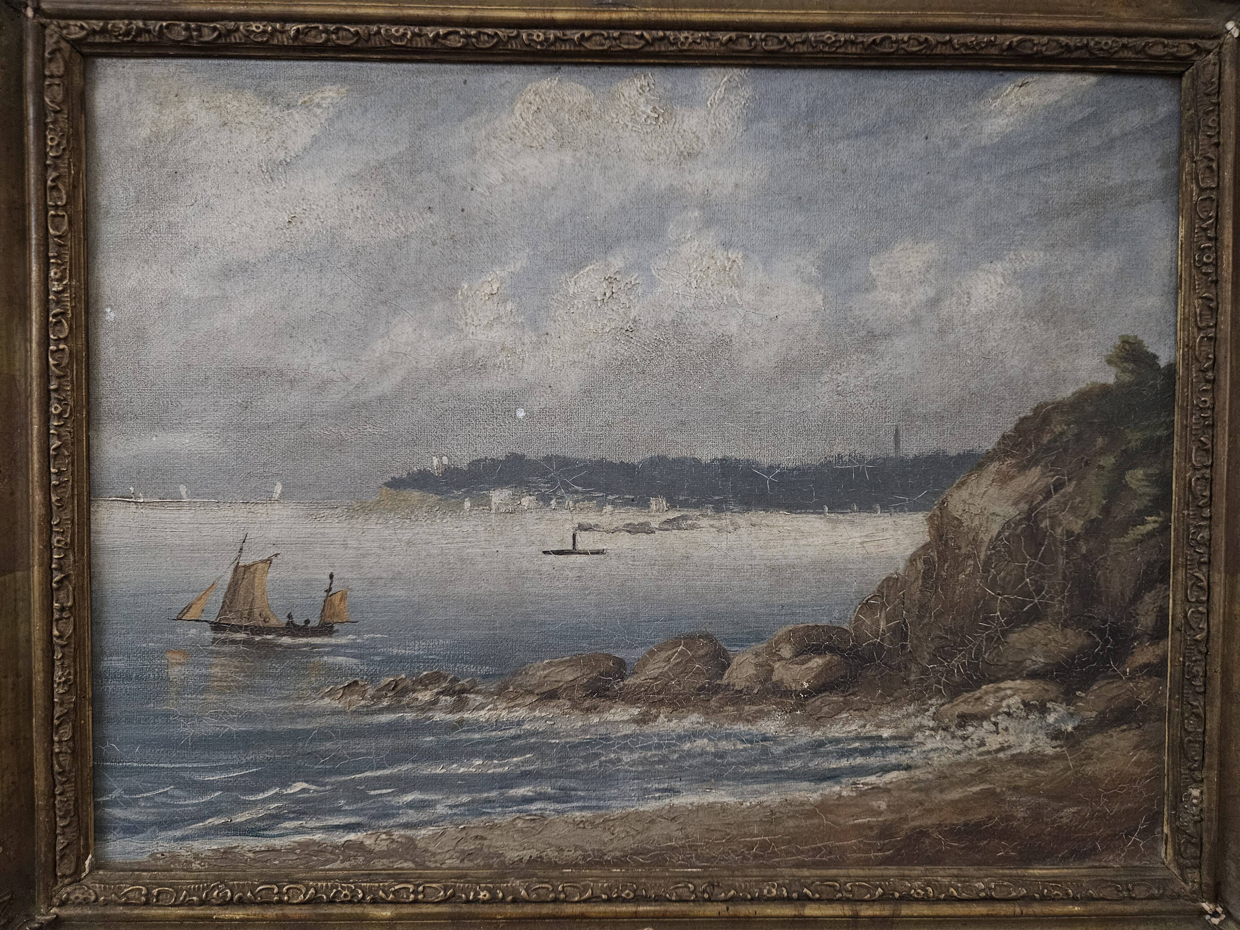 Oil on canvas - Navy - Old painting