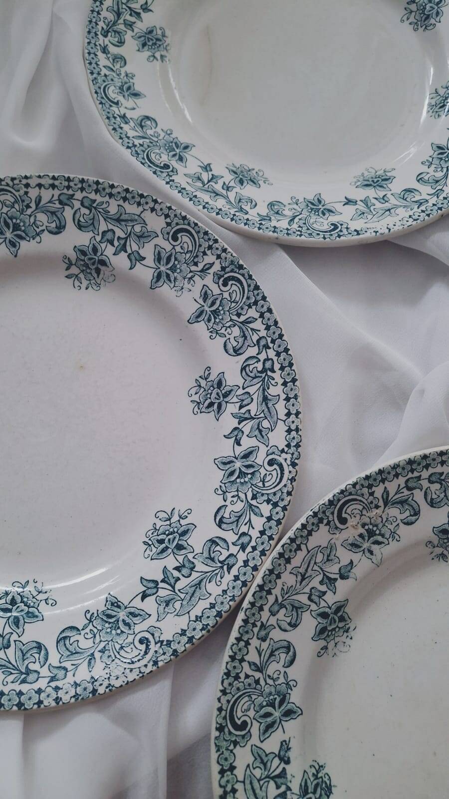 Set of 4 antique ironstone plates from Saint-Amand, "Jane" model.