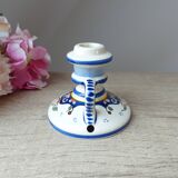 Old Candlestick with Handle in Earthenware from Rouen Floral Decor