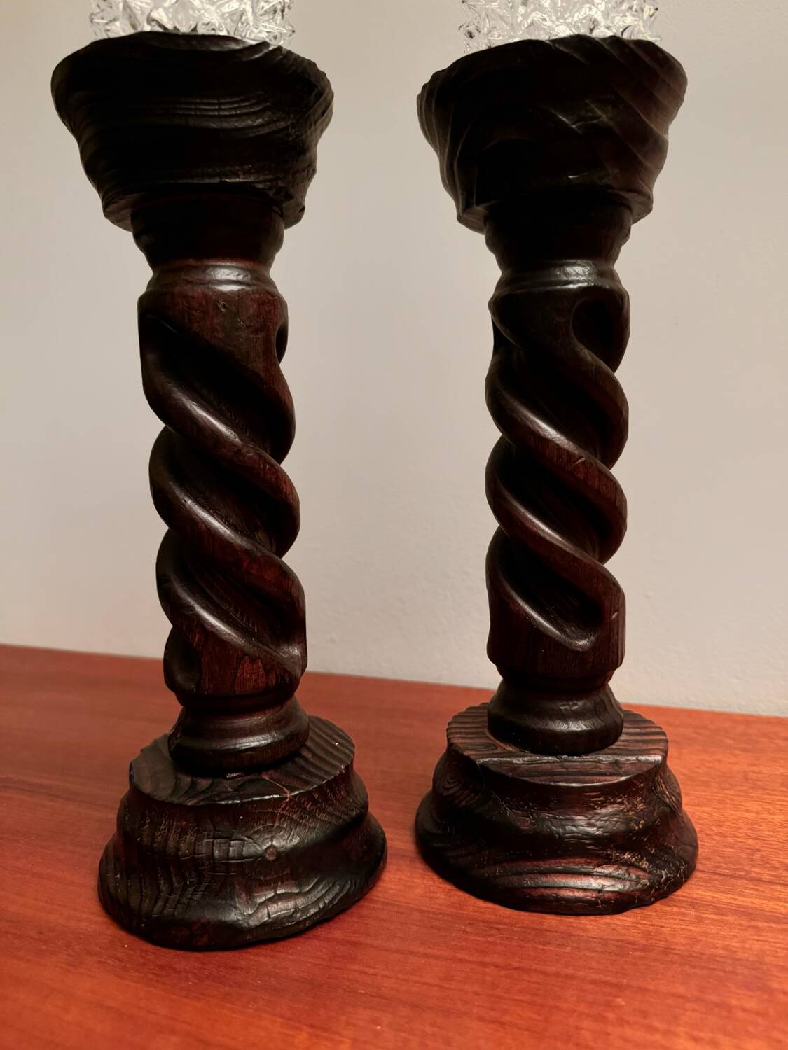 Brutalist turned wood candlesticks from the 60s